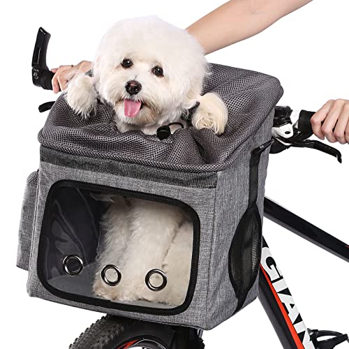 Ownpets Dog Bike Basket Foldable Pet Carrier, Dog Car Booster Seat with Mesh Windows, Adjustable Shoulder Bag Portable Breathable Bicycle Basket Bag for Dogs and Cats