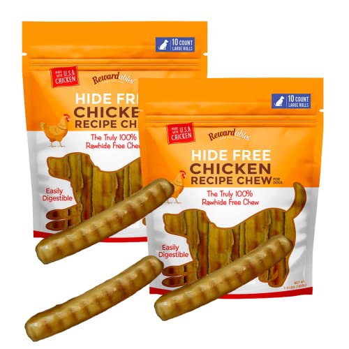 P2P Hide Free Chicken Recipe Chew for Dogs, 100% Rawhide Free Chews, Natural Dog Treats, Easily Digestible Large Rolls, Dental Sticks Pet Food Supplies, 10-Count/Pk, 2.4 Lb Bags(1 Pack)