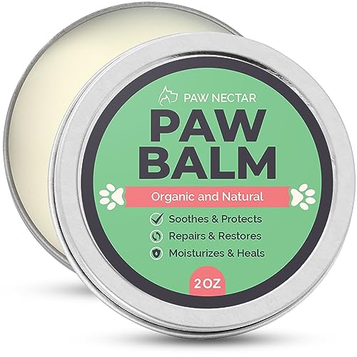 Paw Nectar Dog Paw Balm - Heals, Repairs & Restores Dry, Cracked & Damaged Paws - 100% Organic & Natural Cream Butter, Wax, Moisturizer & Protection for Dog Feet & Foot Pads - Effective & Safe - 2 Oz