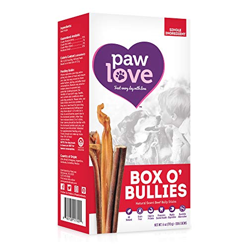 PawLove Box o’ Bullies Dog Treats (6oz. Box) – Small 4 to 8 Inch Bully Sticks for Small to Medium Dogs – 100% All-Natural Bully Stick Beef Dog Chews – Promotes Dental Health – 8 to 12 Chews per Box