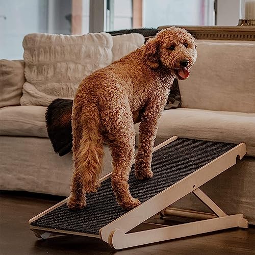 Pawnotch USA Made Adjustable Dog Ramp - for Couch or Bed with Paw Traction Mat - 40" Long and Adjustable from 14” to 24” - Rated for 200LBS - for All Dogs and Cats And Small Dogs