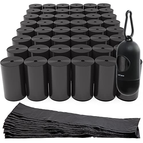 Paws & Pals 1000 Black Pet Dog Waste Bags for Poop Removal Disposal Heavy Duty with Walk Leash Bone Dispenser and Leash Clip, Disposal, Black