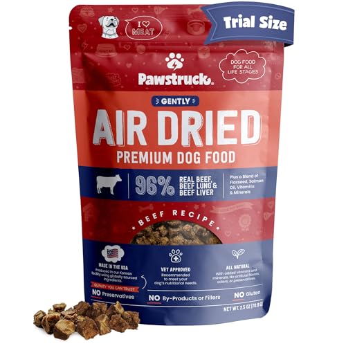 Pawstruck All Natural Air Dried Dog Food w/Real Beef - Grain Free, Made in USA, Non-GMO & Vet Recommended - High Protein Limited Ingredient Full-Feed - for All Breeds & Ages - 2.5oz Trial Bag