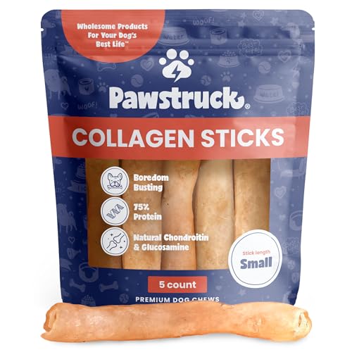 Pawstruck Natural 5-7" Beef Collagen Sticks for Dogs - Healthy Long Lasting Alternative to Traditional Rawhide - High Protein Low Fat Dental Treats w/Chondroitin & Glucosamine - 5 Count
