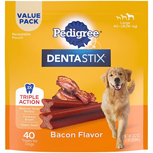 Pedigree DENTASTIX Adult Large Dog Dental Care Treats, Bacon Flavor, 2.08 lb. Pack (40 Treats)