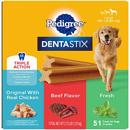 PEDIGREE DENTASTIX Large Dog Dental Care Treats Original, Beef & Fresh Variety Pack, 2.73 lb.Pack (51 Treats)
