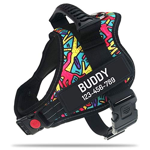 Personalized No Pull Dog Harness with Custom Name and Phone Number by PawPawify, Heavy Duty Pet Vest to Prevent Tugging, Pulling, or Choking, Training and Walking S Chest 20-25in