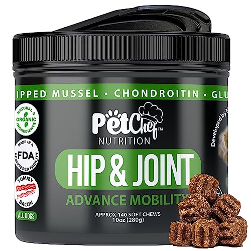 Pet Chef Hip Joint Cartilage Mobility Soft Dog Treat. 140 Count. Relief for Stiffness, & Inflammation.Healthy Mobility Bites w/Glucosamine, Chondroitin, MSM, Turmeric.