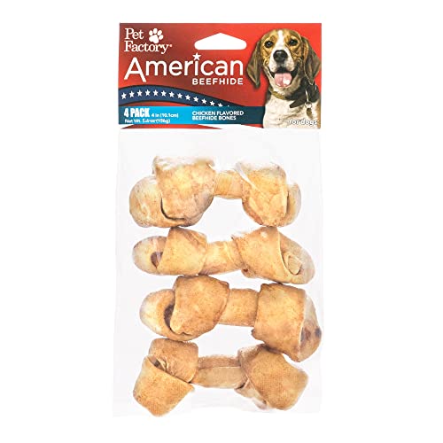 Pet Factory American Beefhide 4-5" Knotted Bones Dog Chew Treats - Chicken Flavor, 4 Count/1 Pack