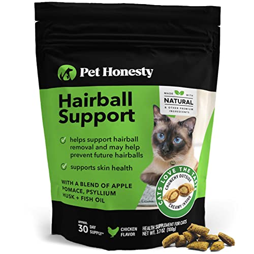 Pet Honesty Cat Hairball Support Chews - Cat Hairball Solution, Supports Skin & Coat and Digestion, May Help Eliminate Furballs, Cat Vitamins and Supplements - Chicken (30-Day Supply)