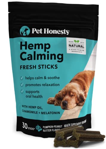 Pet Honesty Hemp Calming Fresh Sticks - Dental Sticks for Dogs - Natural Dental Chews, Calming Support for Dogs, Reduce Hyperactivity and Anxiety, Freshen Dog Breath, Reduce Plaque + Tartar - (30 ct)