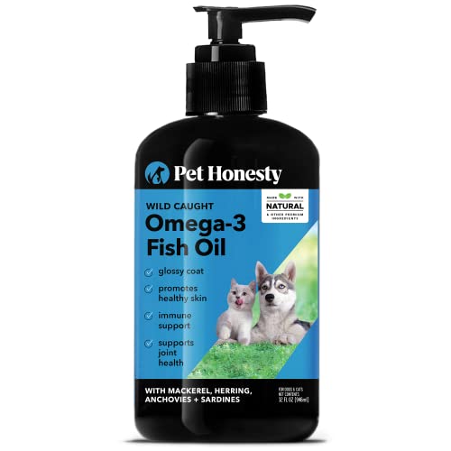Pet Honesty Omega-3 Fish Oil for Dogs and Cats (32oz) - Better Than Salmon Oil for Dogs - Skin and Coat Supplement - EPA + DHA Fatty Acids - Supports Shedding, Skin, Immunity, Joint, Brain & Heart