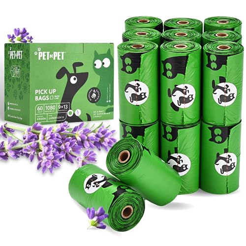 Pet N Pet 1080 Counts Lavender Scented Dog Poop Bag Rolls, Dog Bags Doggie Poop Bags, 38% Plant Based & 62% PE Dog Waste Bags, Extra Thick Doggy Poop Bags, Pet Waste Bags Doggie Bags