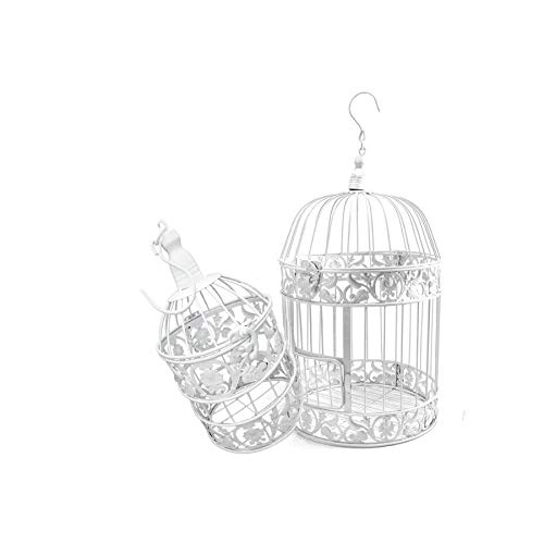 PET SHOW Pack of 2 Round Birdcages Decor Metal Wall Hanging Bird Cage for Small Birds Wedding Party Indoor Outdoor Decoration 9.8INCH and 13.8INCH Color Black White (White)