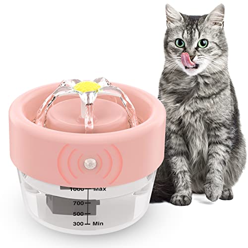 Pet Water Fountain, Battery Operated Cat Water Fountain, Automatic Cat Water Fountain with Motion Sensor, Smart Water Dispenser Rechargeable for Cat Dog Ultra Quiet Pump, BPA-Free