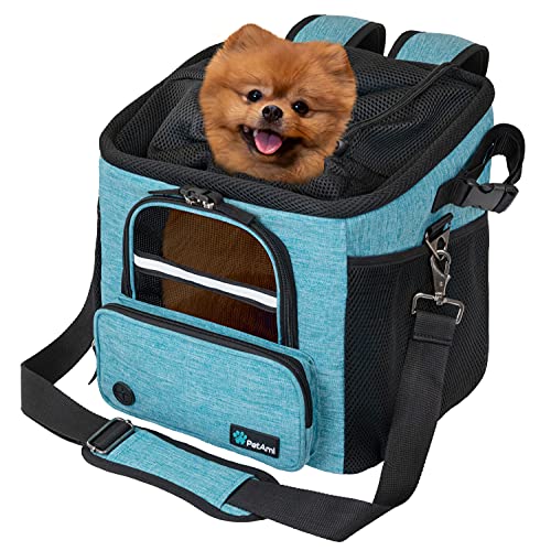 PetAmi Dog Bike Basket, Soft-Sided Ventilated Dog Bike Carrier Backpack, Dog Pet Bicycle Basket for Bike Handlebar, Small Medium Puppy Cat Kitten Car Booster Seat with Safety Strap (Teal Blue)