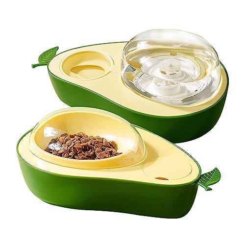 PETASST 2PCS Cat Food Bowl Set with Automatic Water Dispenser, 15° Tilted Design for Easy Feeding, Whisker-Friendly, Easy to Clean, 23oz Water Capacity, Perfect for Cats and Small Dogs (Avocado Green)