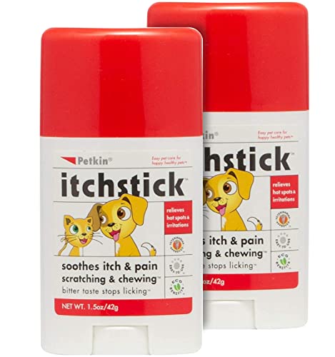 Petkin Anti Itch Stick for Pets - Simply Rub on Anytime to Provide Pain & Itching Relief for Dogs & Cats on Contact - Bitter Taste Stops Licking & Chewing - 1.5 oz - Ideal for Home or Travel (2 Pack)