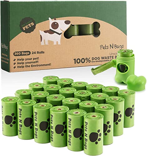 Pets N Bags Dog Poop Bags, Dog Waste Bags, Biodegradable Unscented Refill Rolls, Includes Dispenser