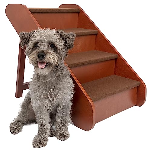 PetSafe CozyUp Folding Wood Pet Steps - Dog and Cat Stairs - Lightweight Durable Wooden Frame Supports up to 200 lb - Side Rails and Non-Slip Feet Provide Added Security - 20 inches