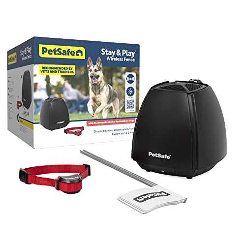 PetSafe Stay & Play Wireless Pet Fence for Stubborn Dogs – No Wire to Bury – Covers 3/4-Acre Yard – For Hard-to-Train Dogs 5 lbs. & Up – Portable – From the Parent Company of INVISIBLE FENCE Brand