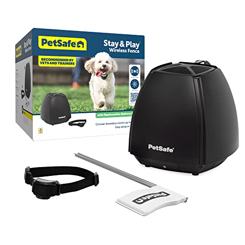 PetSafe Stay & Play Wireless Pet Fence & Replaceable Battery Collar - Circular Boundary Secures up to 3/4 Acre Yard, No-Dig, America's Safest Wireless Fence From Parent Company INVISIBLE FENCE Brand