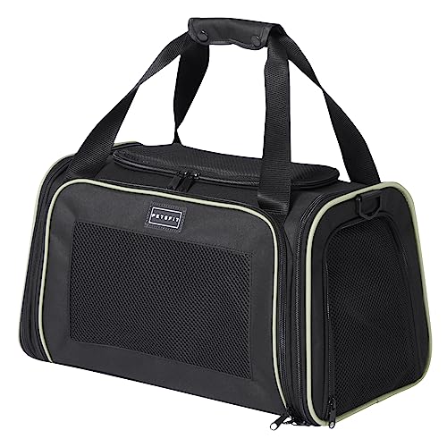 PETSFIT Dog Carrier, Pet Carrier Airline Approved with Extendable Mat, Dog Carriers for Small Dogs, TSA Approved Pet Carrier, Puppy Carrier for Small and Medium Cats Under 15 Lbs, Black