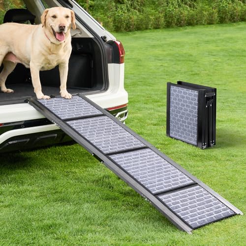 PetThem Dog Car Ramp Folding for Medium & Large Dogs, Portable Pet Stair Ramp with Non-Slip Rug Surface, 62" Long & 17" Extra Wide Dog Steps for Large Dogs Up to 250LBS Enter a Car, SUV & Truck