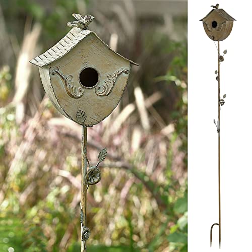 Phaxth Bird Houses for Outside with Pole, Metal Birdhouse for Outdoor on Stand, Wing Accent