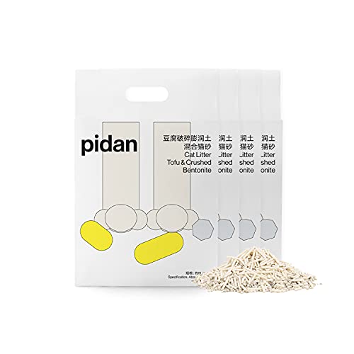 pidan Upgraded Mix Cat Litter Tofu Cat Litter Flushable with Bentonite Absorbent and Fast Drying Tofu Litter Selected Quality Pea Dregs Solubility in Water (5.3lb×4bags)