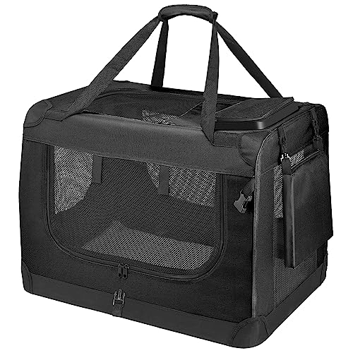 PISPETS Collapsible Soft Sided Pet Carrier for Dogs and Cats, 24"x17"x17" - Convenient and Comfortable Travel Solution for Small Animals (Black)