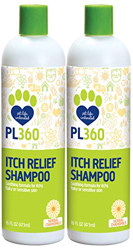 PL360 Itch Relief Shampoo for Dog | Dry Skin & Itch Relief | Colloidal Oatmeal, Tea Tree Oil & Herbal Chamomile | Eco Friendly, Natural and Safe Ingredients | 16 oz (2 Pack)