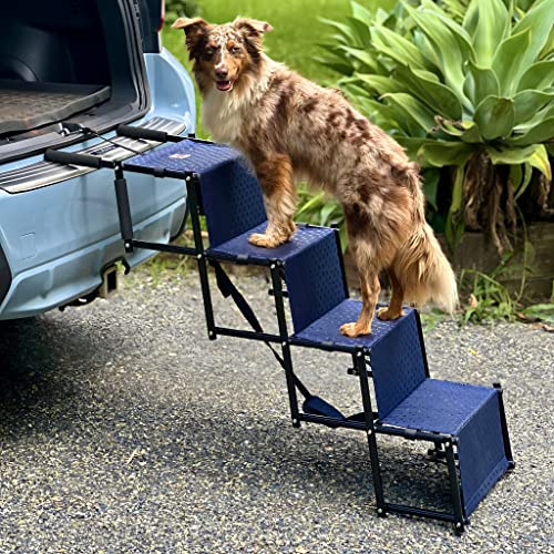 Playful Petshop Dog Ramp for Car - Small, Medium, Large Dogs - Lightweight Dog Steps for Cars and SUV, Truck - 140 lbs. Max Weight - Dog Car Ramp - Navy Blue Dog Stairs for Car - Foldable Pet Steps