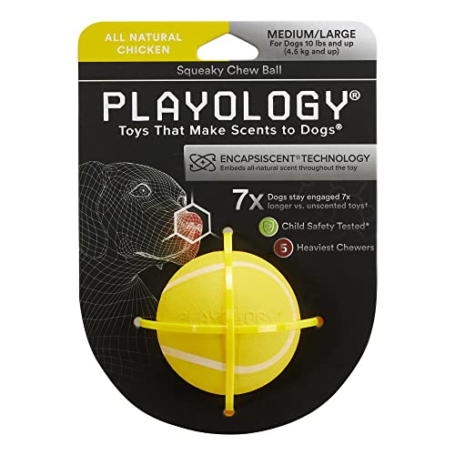 Playology Dog Balls for Medium and Large Dogs (10lbs & Up) - Dog Ball for Aggressive Chewers - Squeaky Toy, Engaging All-Natural Chicken Scented - Non-Toxic Rubber Dog Ball Toys