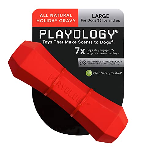 Playology Squeaky Chew Stick Holiday Gravy Scented Dog Toy, Large, Red