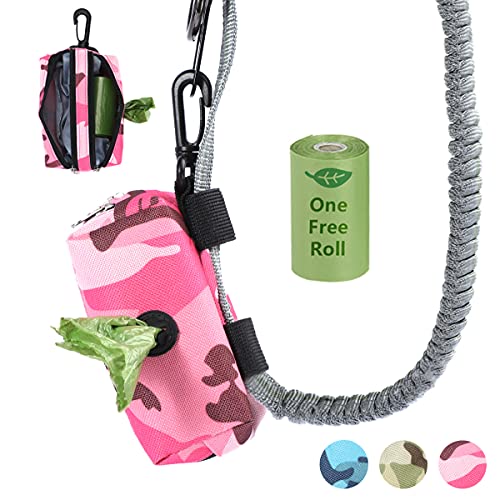 Poop Bag Holder Pink - Dog Poop Bag Dispenser for Leash - Dog Waste Bag Holder Leash attachment Protable,2 Lock Zipper with 2 Pockets,Large Capacity,600D Durable Fabric,Doggy Poop Bags Holder,Camo