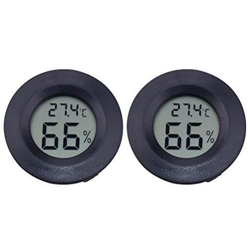 POPETPOP 2Pcs Reptiles Digital Thermometer Hygrometer, Round Shaped Temperature Humidity Meter for Lizard Gecko Snake Frog Turtle Reptiles or Indoor Bedroom Use (Black)