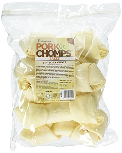 Pork Chomps Baked Pork Skin Dog Chews, 6-inch Knots, 6 Count