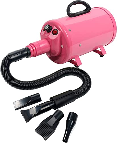 Portable Dog Cat Pet Grooming Dryer 2400w Salon Blow Hair Dryer Quick Draw Hairdryer with Different 4 Nozzles Pet Hairdryer Machine Set (Pink)