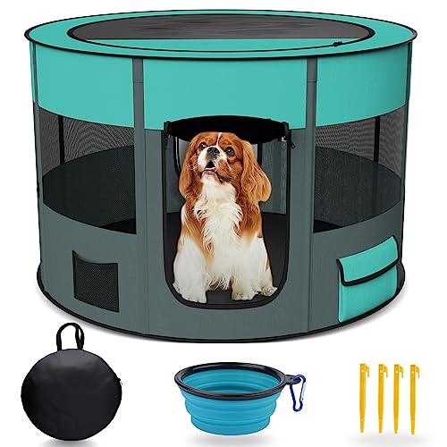 Portable Puppy Play Pen for Indoors, Pop Up Dog Playpen, Foldable Pet Playplen for Dogs, Cats, Rabbits and Small Animals, Great for Indoor Outdoor Travel 35"