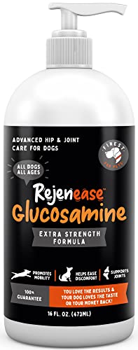 Premium Liquid Glucosamine Hip and Joint Supplement for Dogs - Fast Natural Arthritis Pain Relief and Better Mobility - Extra Strength with Chondroitin MSM and Hyaluronic Acid. Made in USA 16oz.