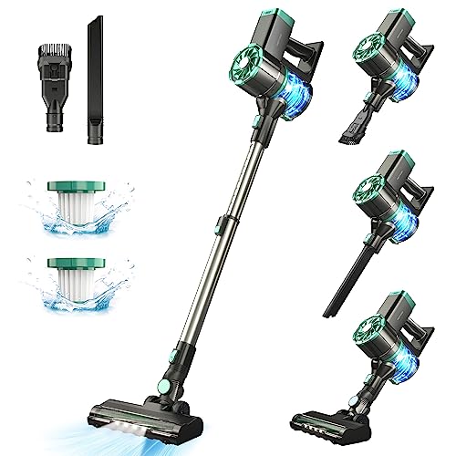 PRETTYCARE Cordless Vacuum Cleaner, Powerful Suction Stick Vacuum with 35min Long Runtime Detachable Battery, 6 in 1 Lightweight Quiet Vacuum Cleaner Perfect for Hardwood Floor & Carpet Pet Hair, W100