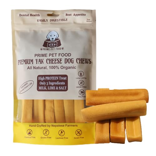 Prime Pet Food Yak Cheese Himalayan Dog Chews, 5 Medium Sticks 100% Natural Gluten Free, Lactose Free Yak Chews for Aggressive Chewers, Long-Lasting Yak Chews, Yak Cheese Sticks for Bored Dog 13oz