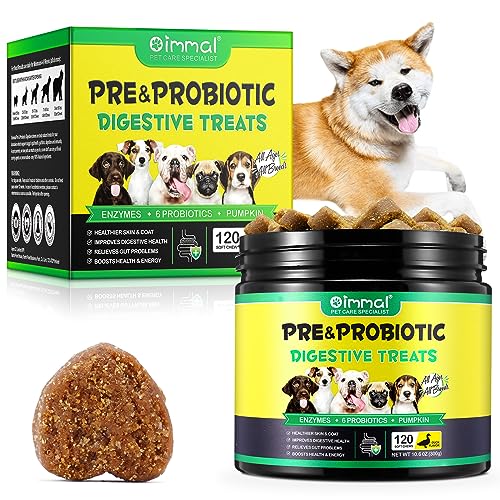 Probiotics for Dogs, 120 Chews Dog Probiotics Treats, Digestive Treats Dogs Probiotics and Digestive Enzymes, Dog Digestive Health Gut, Immune Bowel Support, Reduce Diarrhea, Gas, Itchy Relief