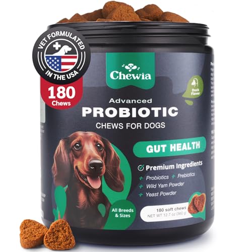 Probiotics for Dogs - Support Gut Health, Immunity, Yeast Balance, Itchy Skin, Allergies - Dog Probiotics and Digestive Enzymes for Small, Medium and Large Dogs - 180 Probiotic Chews for Dogs, Duck