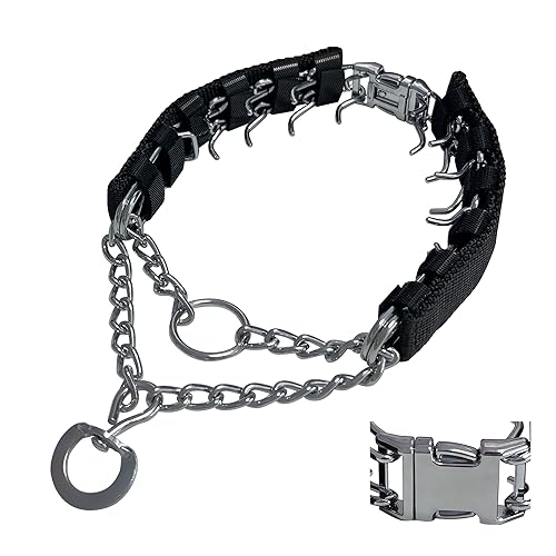 Prong Training Collar for Dogs, Adjustable Dog Pinch Collar with Quick Release Buckle, No Pull Collar for Small Medium Large Dogs, Extra Link and Caps (S (14-17" Neck, 2.25mm), Black)