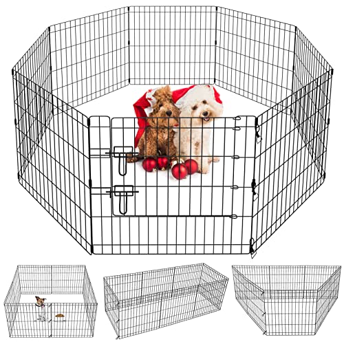 Puppy Pet Playpen 8 Panel 24 Inch Indoor Outdoor Metal Portable Folding Animal Exercise Dog Fence Ideal for Pet Animals Dog Cat Rabbit Breed Puppy (24" x 24" x 8)