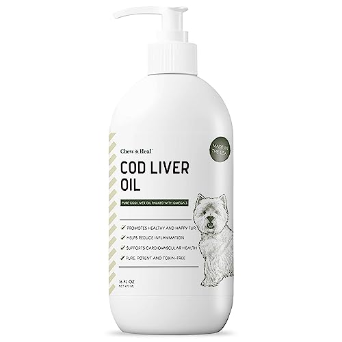 Pure Cod Liver Oil for Dogs - 16 oz - Contains Omega 3, Omega 6, Vitamin A, and Vitamin D to Reduce Itching and Promote Skin and Coat, Heart, Joint, and Immune Health - Pump Cap Bottle