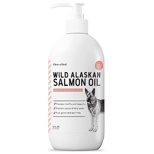 Pure Wild Alaskan Salmon Oil for Dogs - 16 oz. - Pump Cap Bottle - Contains Omega-3 and 6, Vitamin D, EPA, and DHA for Healthy Skin and Coat - Toxin Free