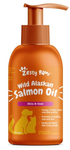 Pure Wild Alaskan Salmon Oil for Dogs & Cats - Omega 3 Skin & Coat Support - Liquid Food Supplement for Pets - Natural EPA + DHA Fatty Acids for Joint Function, Immune & Heart Health 8oz - Pump Top